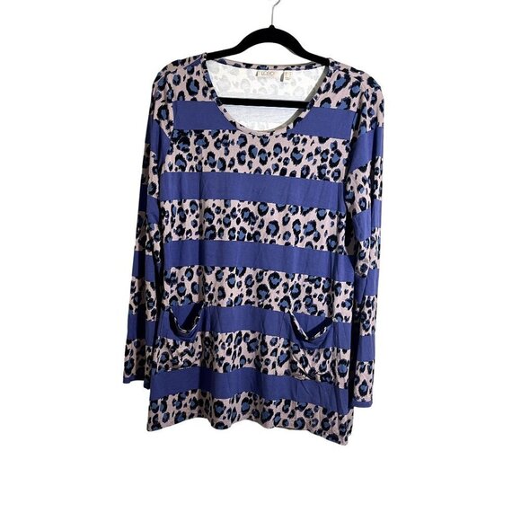 Logo Top Women M Purple Striped Animal Print Safari Retro Boho Western Twee - Picture 1 of 13